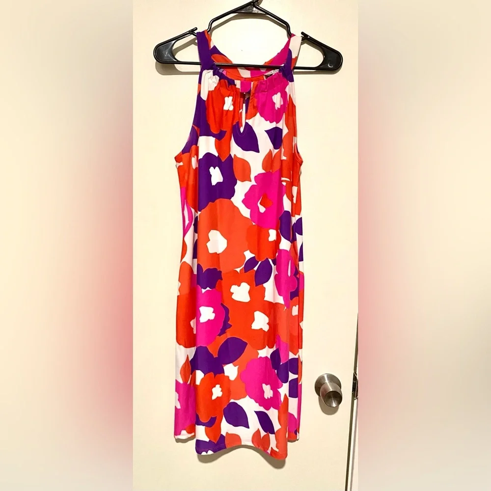 Jude Connally Bold Floral Dress in Orange, Fuchsia & Purple L - Picture 1 of 6